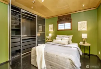 Look at the special ceiling woodwork and closet