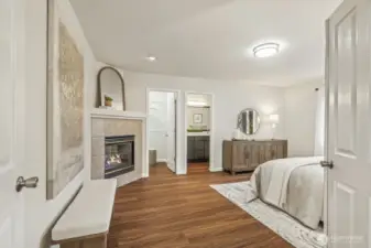 Primary bedroom with double door entry