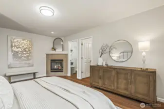Gas fireplace in the primary bedroom