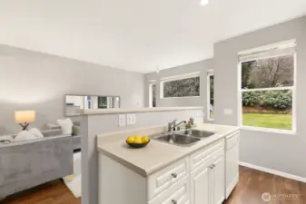 Kitchen & main living area flow seamlessly together.