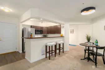 Kitchen with bartop eating space