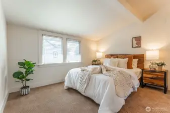 Home staged to show primary bedroom options