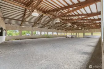 60'X120" covered riding arena w/4 stalls to the left just outside of picture with hay storage upstairs.