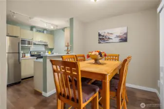 Dining space and kitchen.