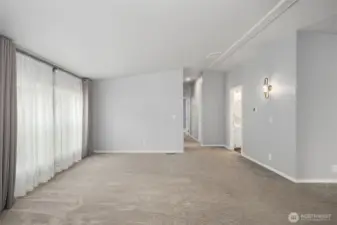 This home features new fixtures, carpet, draperies and flooring.