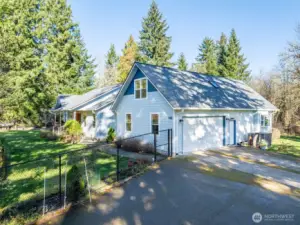 in the front and continues around to the back.