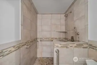 The Main Bath Shower (off the Hallway) is ready to accommodate your wheelchair.