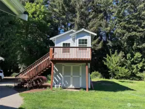 The freshly painted 2-Story SheShed for all your garden needs below and your Craft shop above!  What a lovely place to hide out!