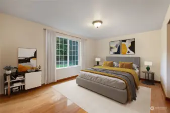 Bedroom #2 of 4 spacious bedrooms, graciously large.  Virtually staged