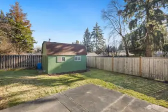 Large shed and back patio