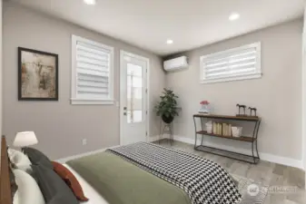 Virtual staging.  Lower level bedroom/office has its own separate entry, patio, 3/4 bathroom, and a mini split for A/C!