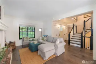 Family room with cozy real wood fireplace