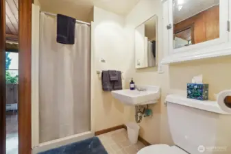 Nice sized bathroom with shower.