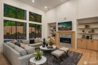 Vaulted great room that overlooks the private backyard