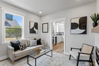 Living room and entry to the kitchen