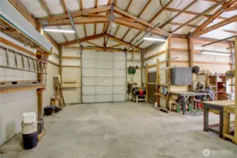 Shop interior showcasing the east-facing bay door.