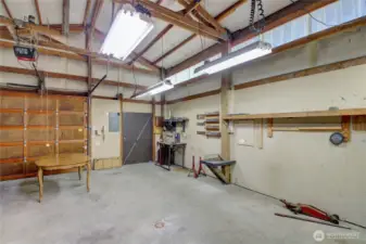 South-facing bay door from the interior.