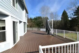 large composite deck overlooking backyard and serene greenbelt