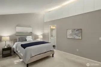 White cabinets above for extra storage- for holiday decorations or seasonal clothes!