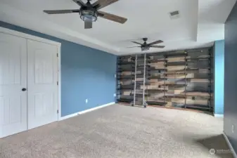 Bonus/Media room with french doors, custom built in library shelves with ladder.