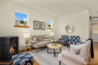Gas fireplace for ambiance and warmth.