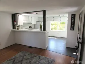 SNACK BAR SEPERATES LIVING ROOM & KITCHEN, PANTRY TO RIGHT.