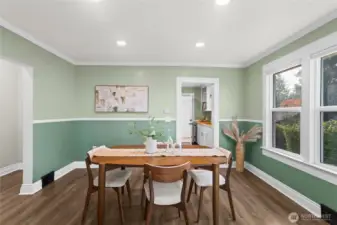 Large forma dining room with access to kitchen and bedrooms