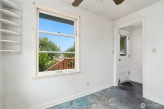 Kitchen, looking toward door to backyard deck