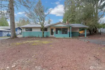 Front of home, huge lot and garage/shop out back!