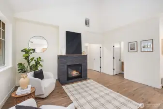 Great room has a gas fireplace and a bathroom