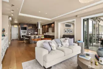 Spacious, open floor plan with easy-care wide-plank flooring in the great room