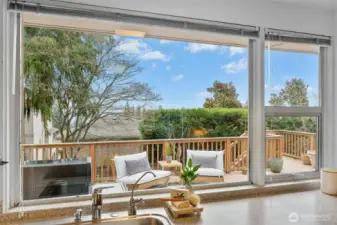 Picture window offers lake views