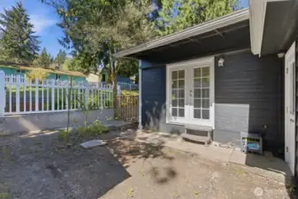 Dining room french door & side/back yard.