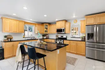Huge kitchen with stainless steel appliances