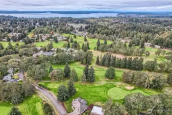 View to the West: Oakbrook Golf Club (18 hole public course with Italian dining & wine bar at Adriatic). Chambers Bay (where you'll find one of the top public golf courses in the nation & a walking Sound view Trail with beautiful views and beach access). Puget Sound in the distance