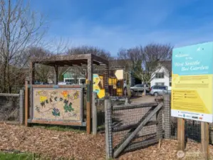 West Seattle Bee Garden is located at High Point Commons Park. This part of the park has a beehive enclosure, mason bee house, butterfly house, and variety of plants. There are benches, tables, and a second community P-Patch.