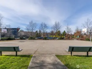 Basketball court and benches are also at High Point Commons Park adjacent to the Neighborhood House.
