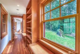 Custom built-in Fir shelving adds both beauty and character to the home.