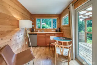 The studio is complete with a convenient kitchenette.