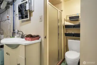 Bathroom with shower downstairs as well.