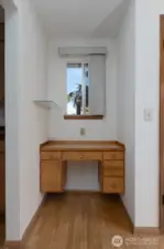 Built-in desk with plenty of storage. Imagine all the work you could accomplish here!
