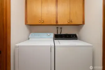 Washer and dryer (fairly new) stay with the property. Plenty of storage space in your laundry area!