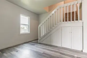 Stairs with small space at the bottom of the stairs