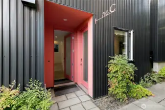 Powder coated pink welcomes you home. The entry is complete with own separate entrance to the ADU.