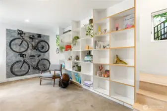 Built in bike storage and a two story built in book shelf are just a couple of the details you'll love about this home.