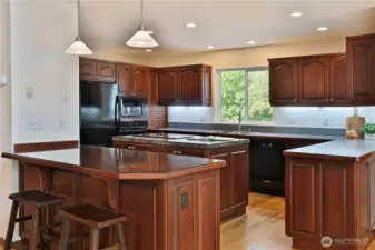 Large Kitchen With Custom Cherry Cabinetry