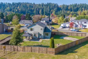 Overhead view showcasing the expansive backyard layout