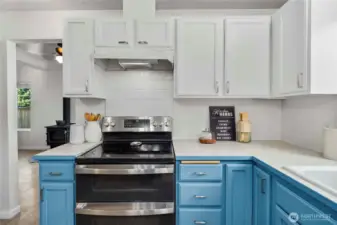 Contemporary kitchen offering ample cabinetry and storage solutions