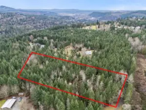 Aerial showing the property outlines. This is Lot 1 for sale.