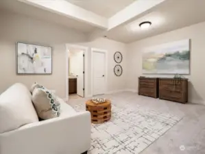 The versatile bonus room, with an ensuite bath and walk-in closet, offers endless possibilities as a guest suite, a multi-generation living area, or a lively entertainment space
